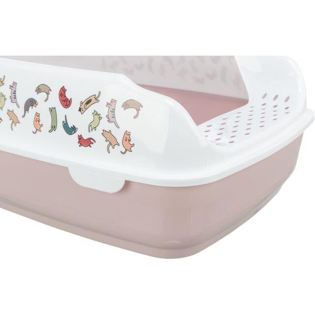 Bac à litière Delio avec rebords Mauve et Blanc