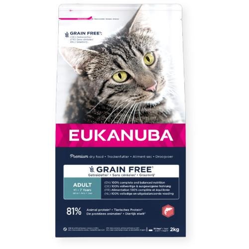 Croquettes chat adult Eukanuba sans céréales au saumon