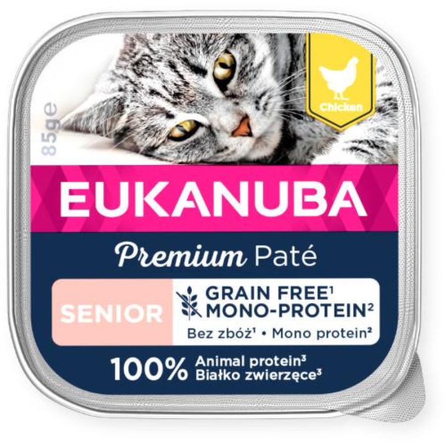 Patée sans céréales Eukanuba chat sénior au poulet