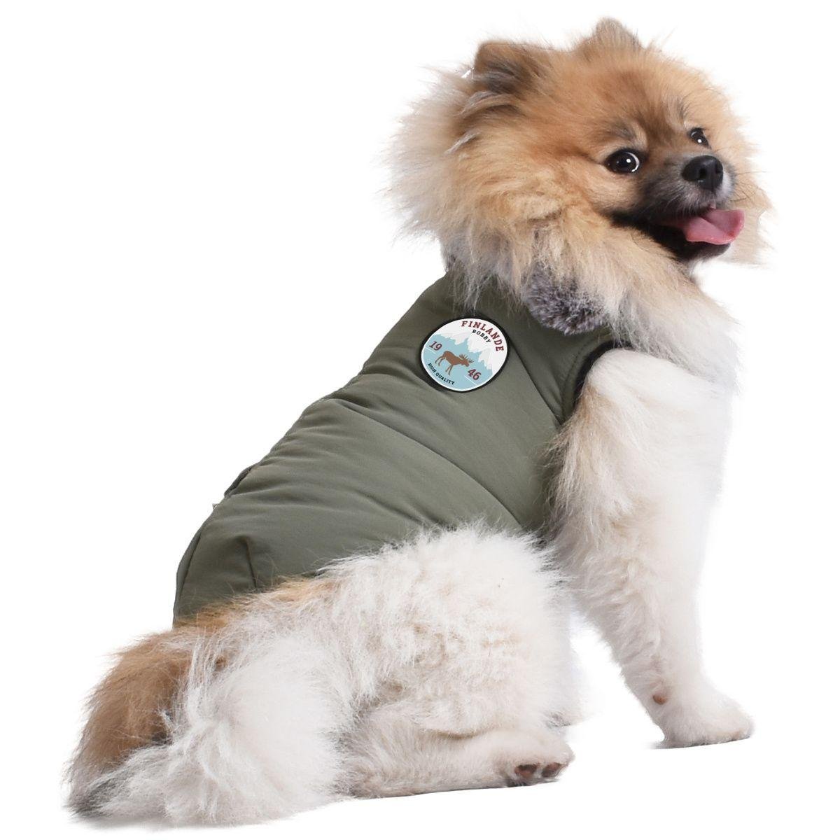 Manteau col fausse fourrure Finlande vert de gris