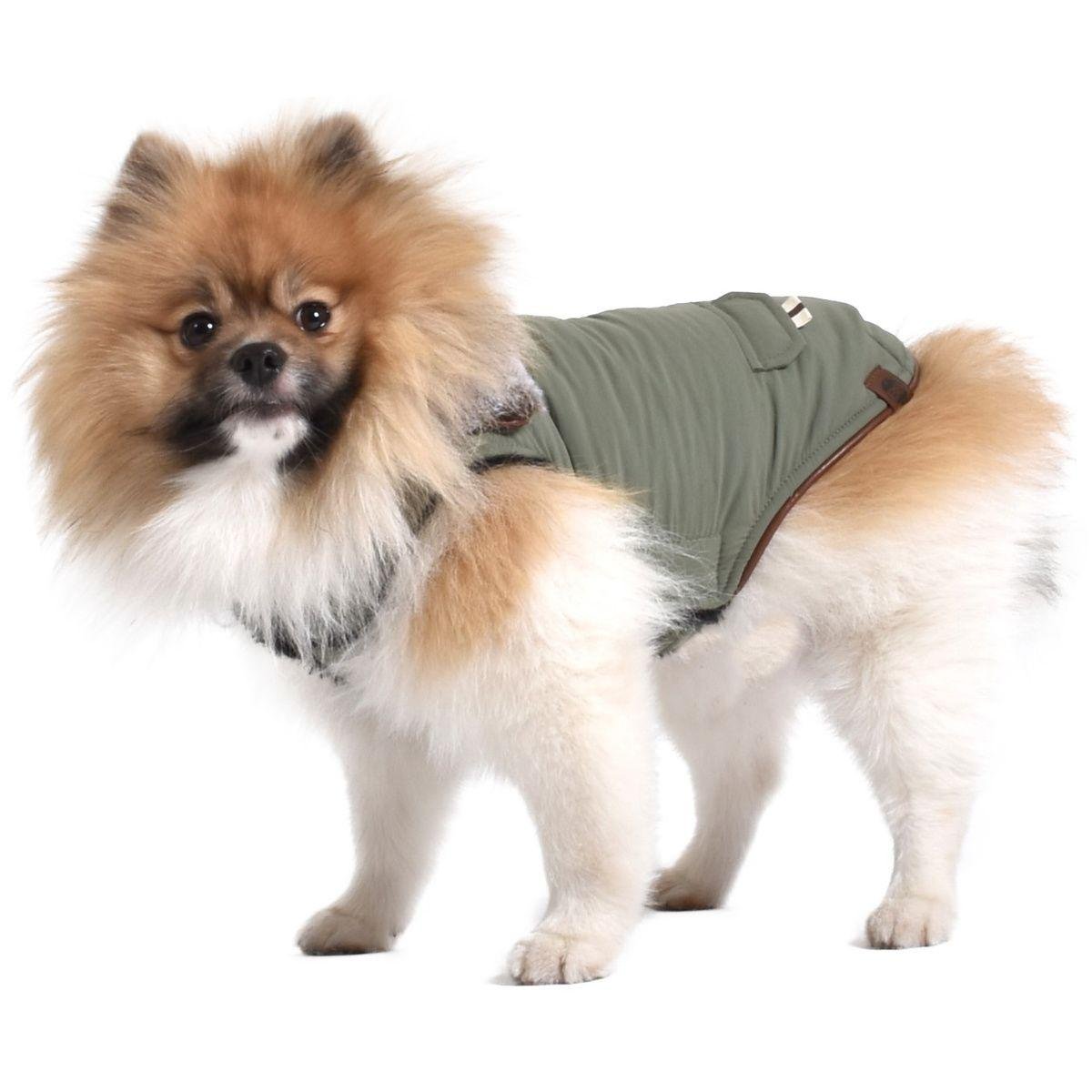 Manteau col fausse fourrure Finlande vert de gris