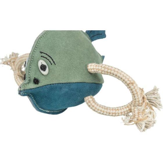 Jouet chien cuir véritable et corde poisson