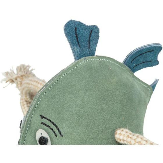 Jouet chien cuir véritable et corde poisson