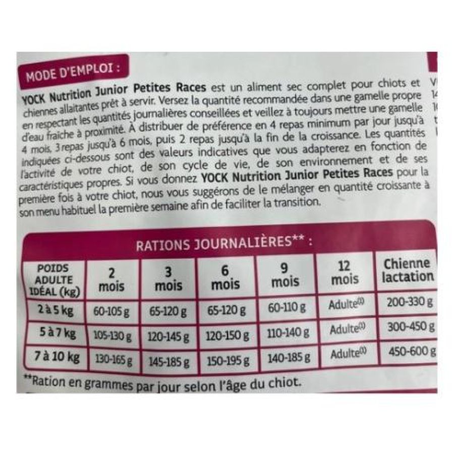 Croquettes Chiot Petites Races Junior YOCK NUTRITION 4 kg