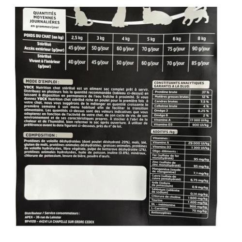 Croquettes au Poulet pour Chat Stérilisé YOCK NUTRITION