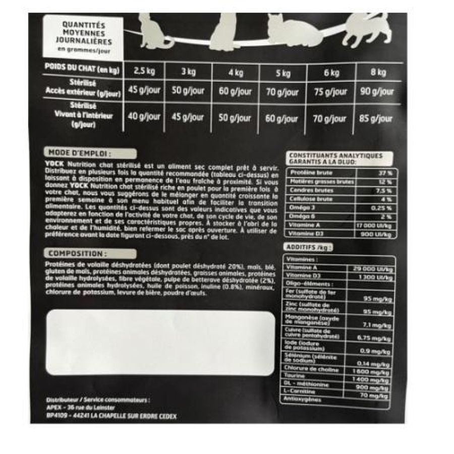 Croquettes au Poulet pour Chat Stérilisé YOCK NUTRITION
