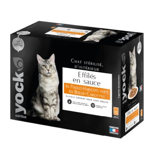 Effilés en sauce poulet & bœuf , Chat stérilisé et d’intérieur 12 x 85G YOCK NUTRITION