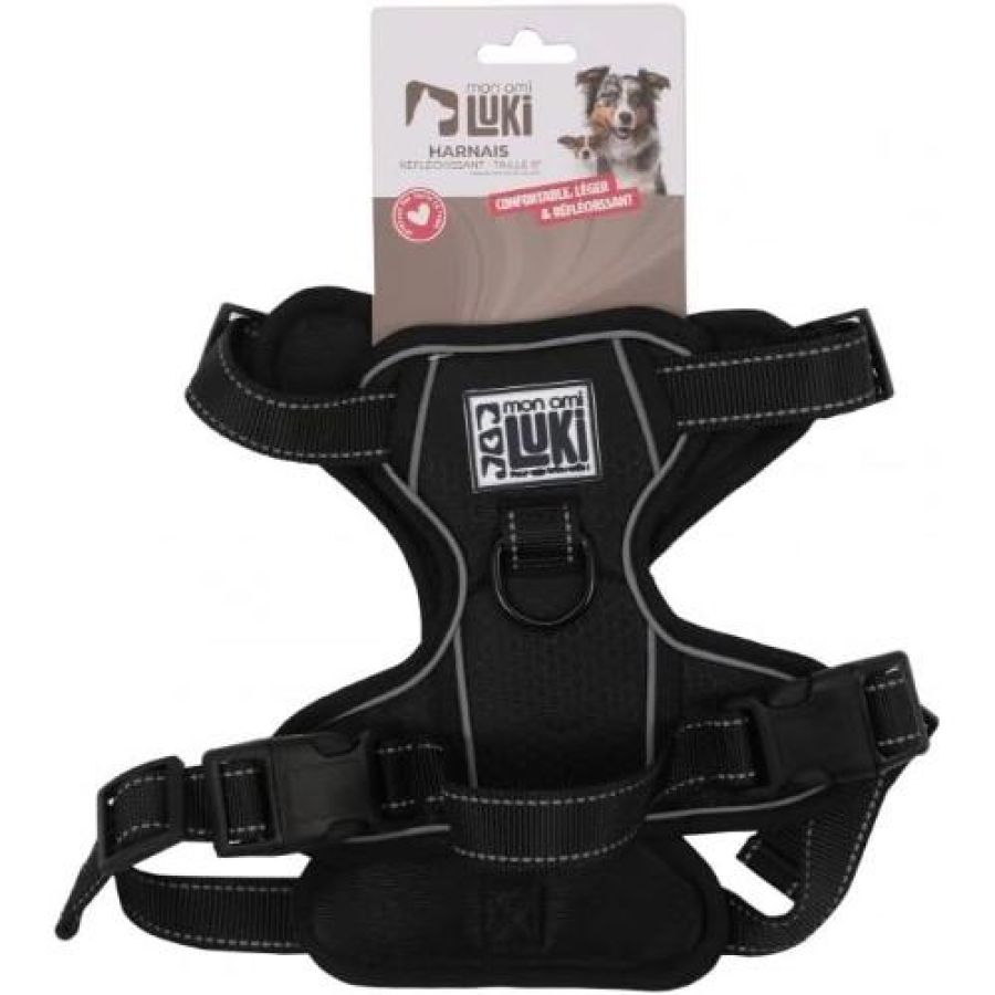 Harnais anti traction NOIR réfléchissant pour chien