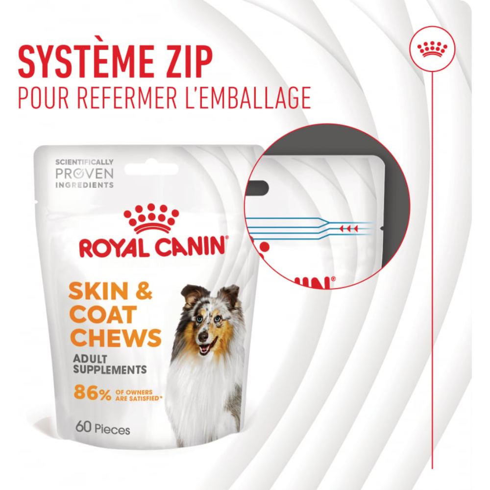 Friandises Skin & Coat Chews – Supplément peau & pelage pour chien adulte