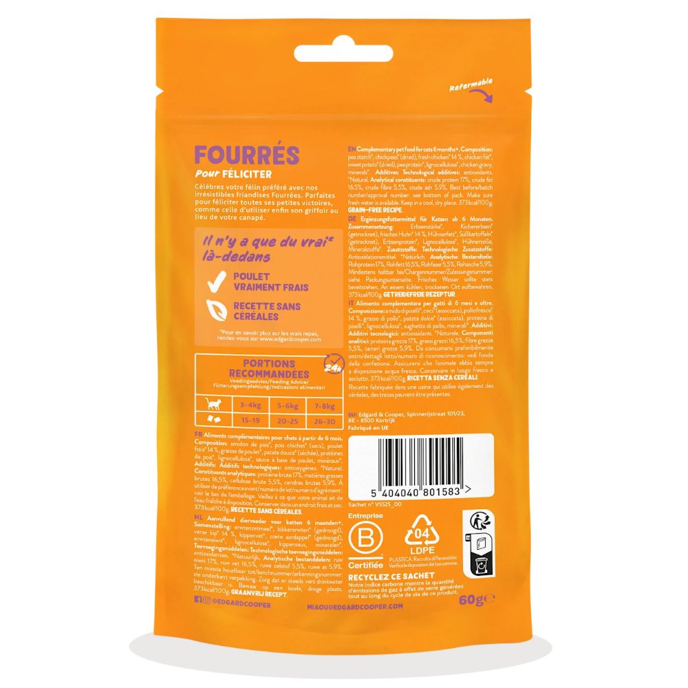 Friandises Fourrés au Poulet pour chat sans céréales