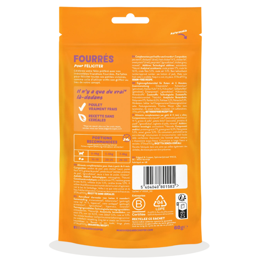 Friandises Fourrés au Poulet pour chat sans céréales