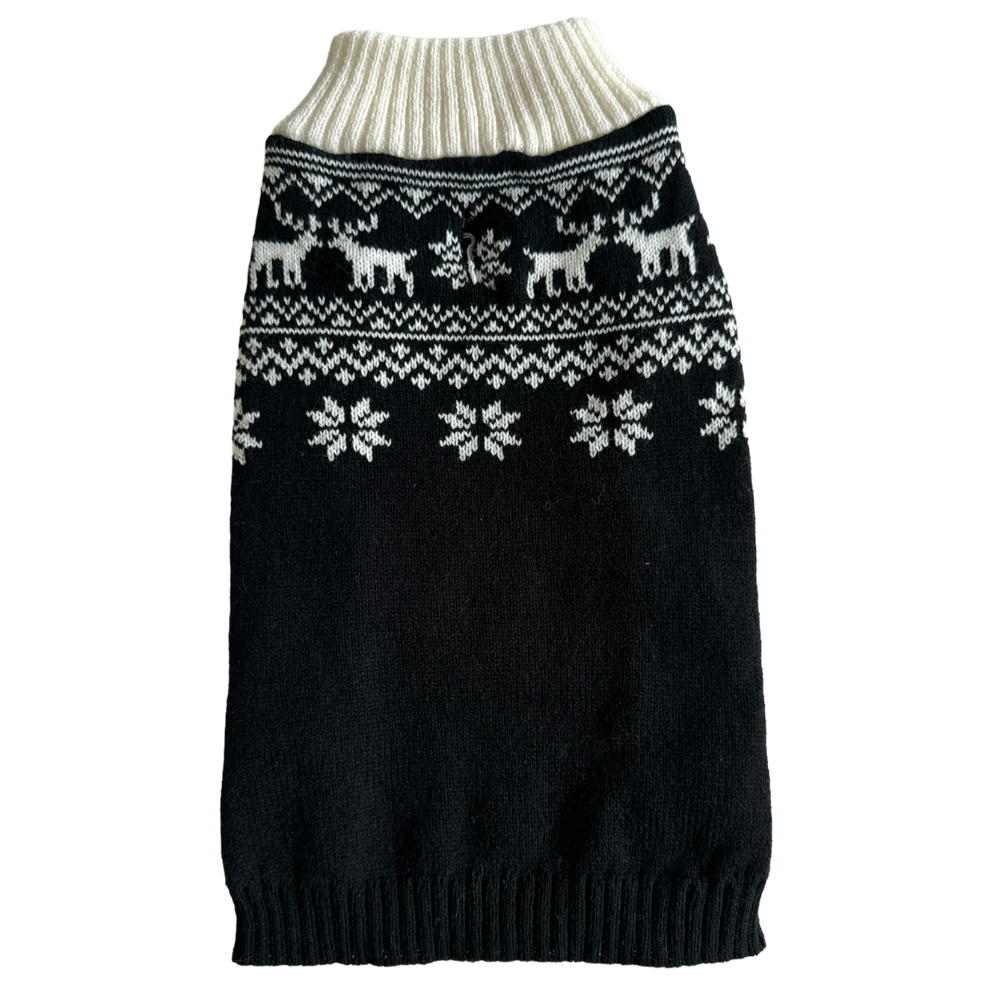 Pull Noël pour chien noir – déguisement tricoté festif