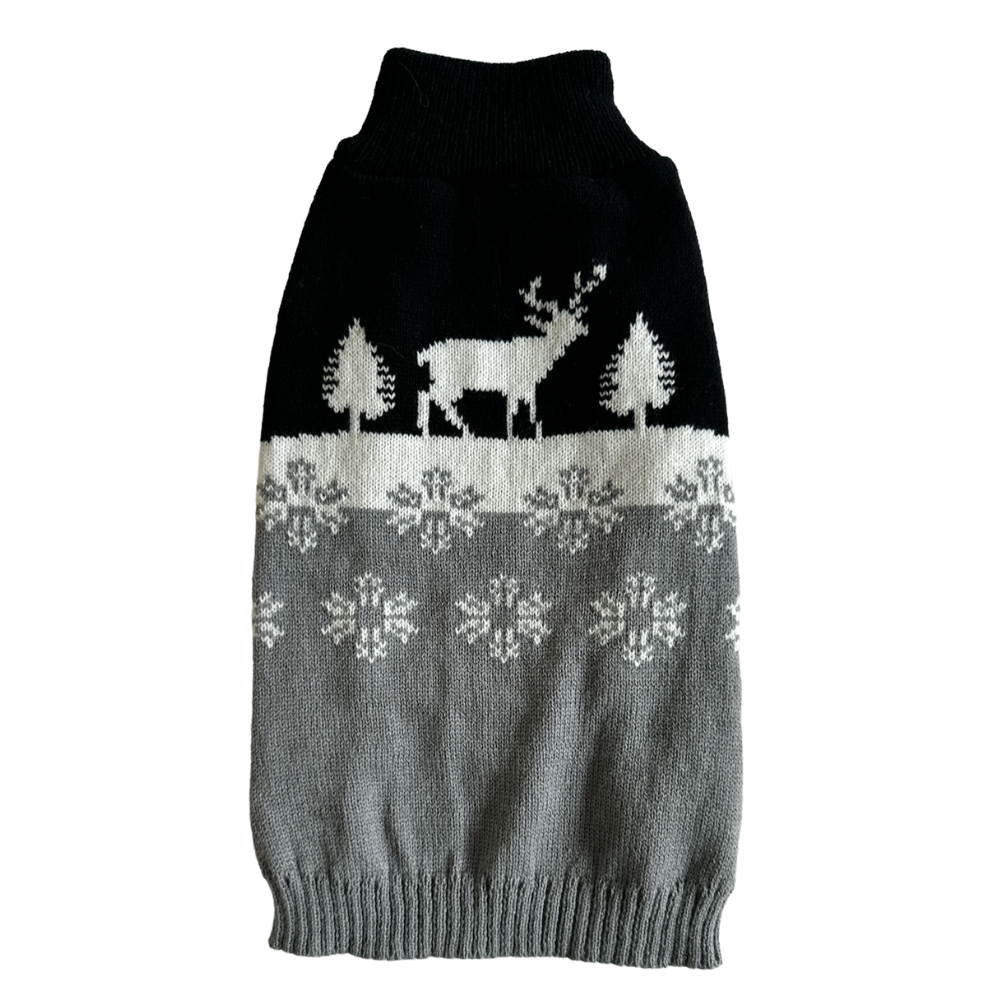 Pull Noël pour chien gris – déguisement tricoté festif