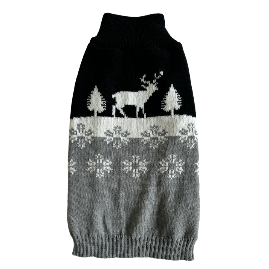 Pull Noël pour chien gris – déguisement tricoté festif
