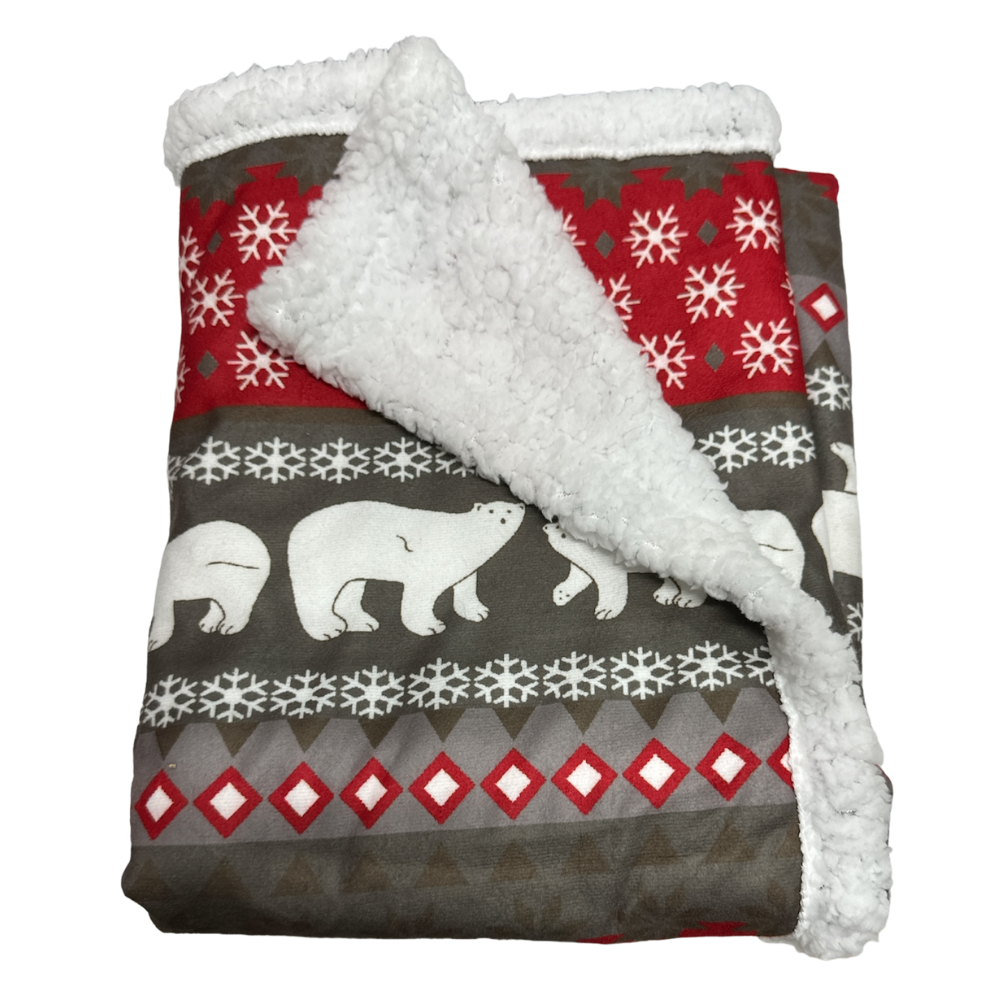 Couverture Noël Sherpa rouge et grise pour chat & chien