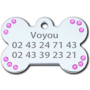 Médaille originale Os chromée strass rose large