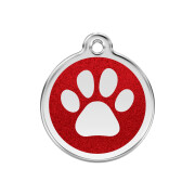Médaille personnalisable pour chien : pailletée Red Dingo rouge motif Patte
