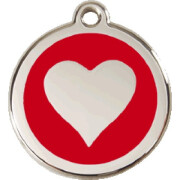 Médaille rouge motif Cœur pour chien, gravure garantie