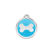 Médaille avec paillettes bleu turquoise motif Os pour chien
