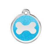 Médaille avec paillettes bleu turquoise motif Os pour chien