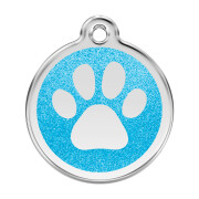 Médaille chien avec gravure : Paillettes bleue turquoise motif Patte