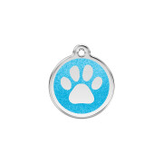 Médaille chien avec gravure : Paillettes bleue turquoise motif Patte