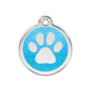 Médaille chien avec gravure : Paillettes bleue turquoise motif Patte
