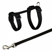 Harnais cochon d'Inde noir avec laisse