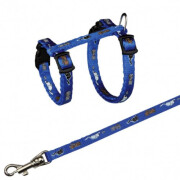 Harnais laisse motif chaton bleu