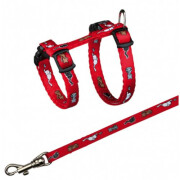 Harnais laisse motif chaton rouge