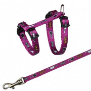 Harnais laisse motif chaton rose