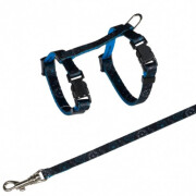 Harnais laisse color motif bleu