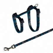 Harnais laisse color motif bleu