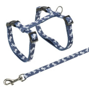 Harnais laisse tête de mort bleu indigo