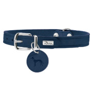 Collier cuir, médaillon personnalisé, artisanal Bleu Aalborg pour chien