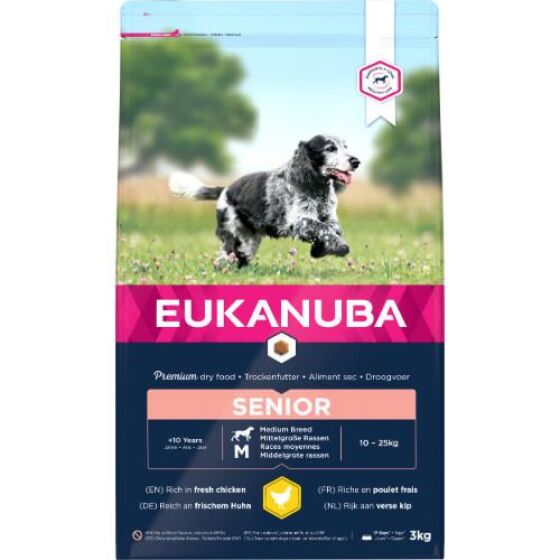 Croquettes Eukanuba chien moyen senior au poulet frais