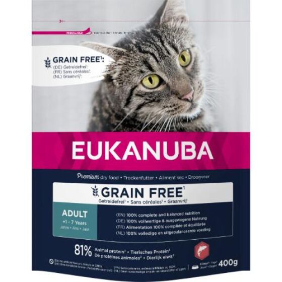 Croquettes chat adult Eukanuba sans céréales au saumon