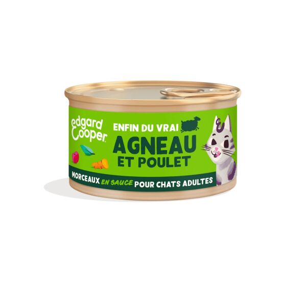 Pâtée morceaux en sauce sans céréales pour chat agneau & Poulet