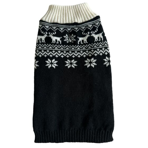 Pull Noël pour chien noir – déguisement tricoté festif