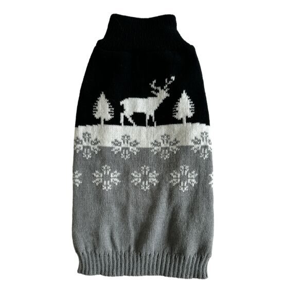 Pull Noël pour chien gris – déguisement tricoté festif