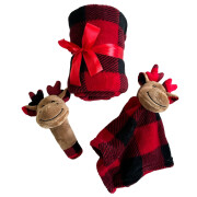Ensemble jouet & couverture Noël – peluche renne + plaid 100×75 cm
