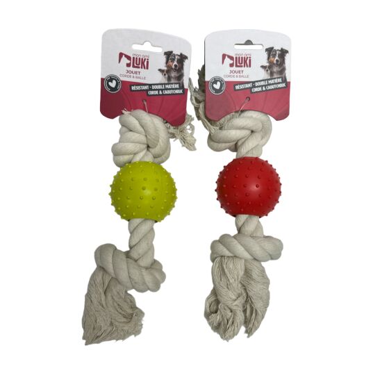 Jouet pour chien balle en caoutchouc avec corde