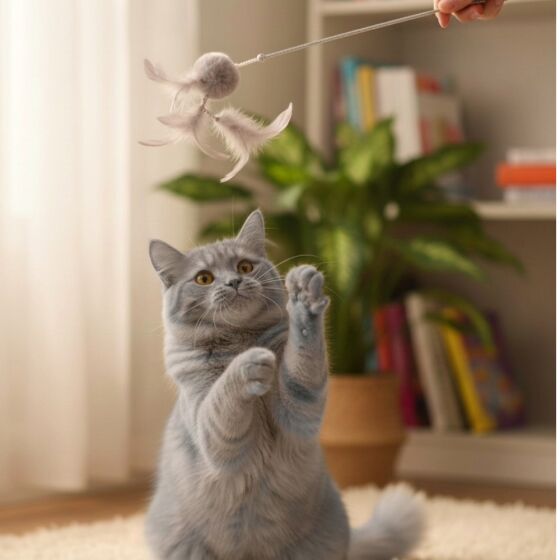 Canne à pêche pour chat avec plumes