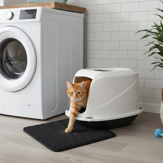 Tapis de toilette pour chat Gris – 48 × 43 cm