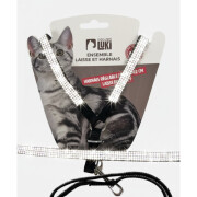 Harnais et laisse noir avec strass pour chat